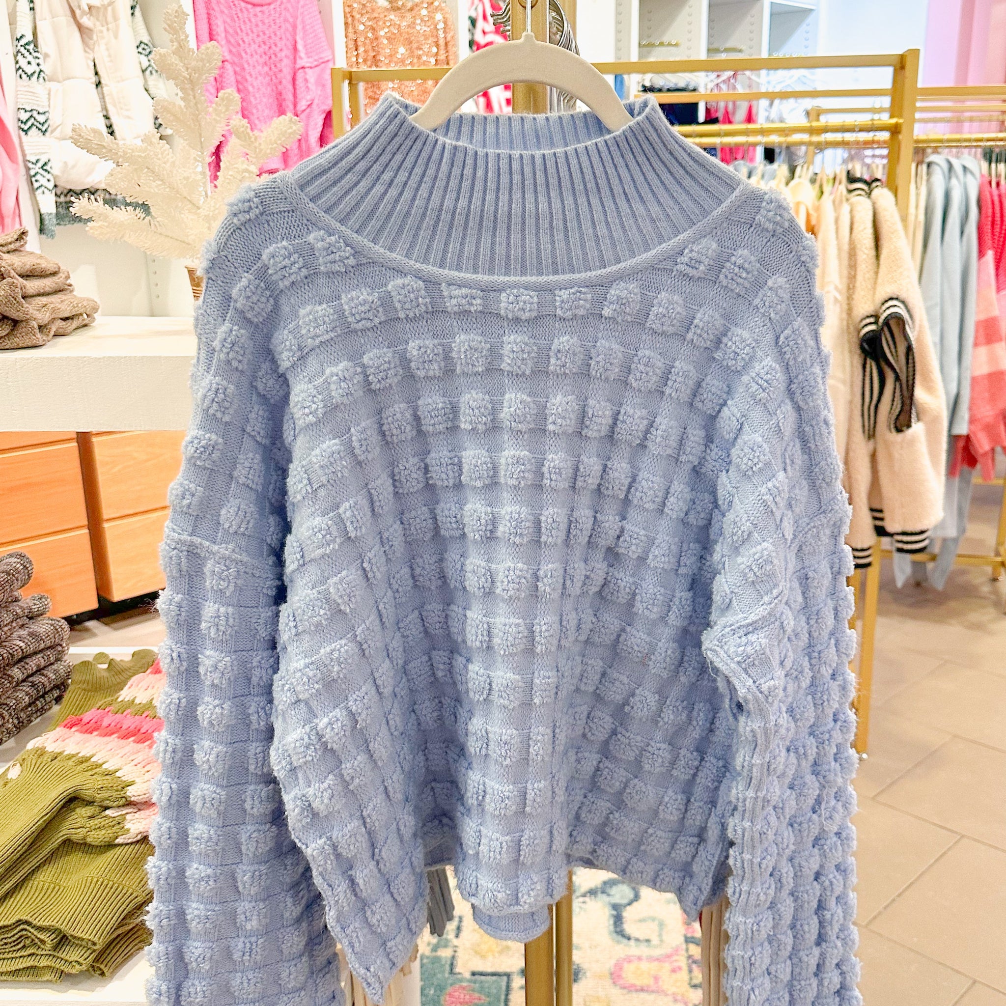 Light Blue Checkered Texture Sweater