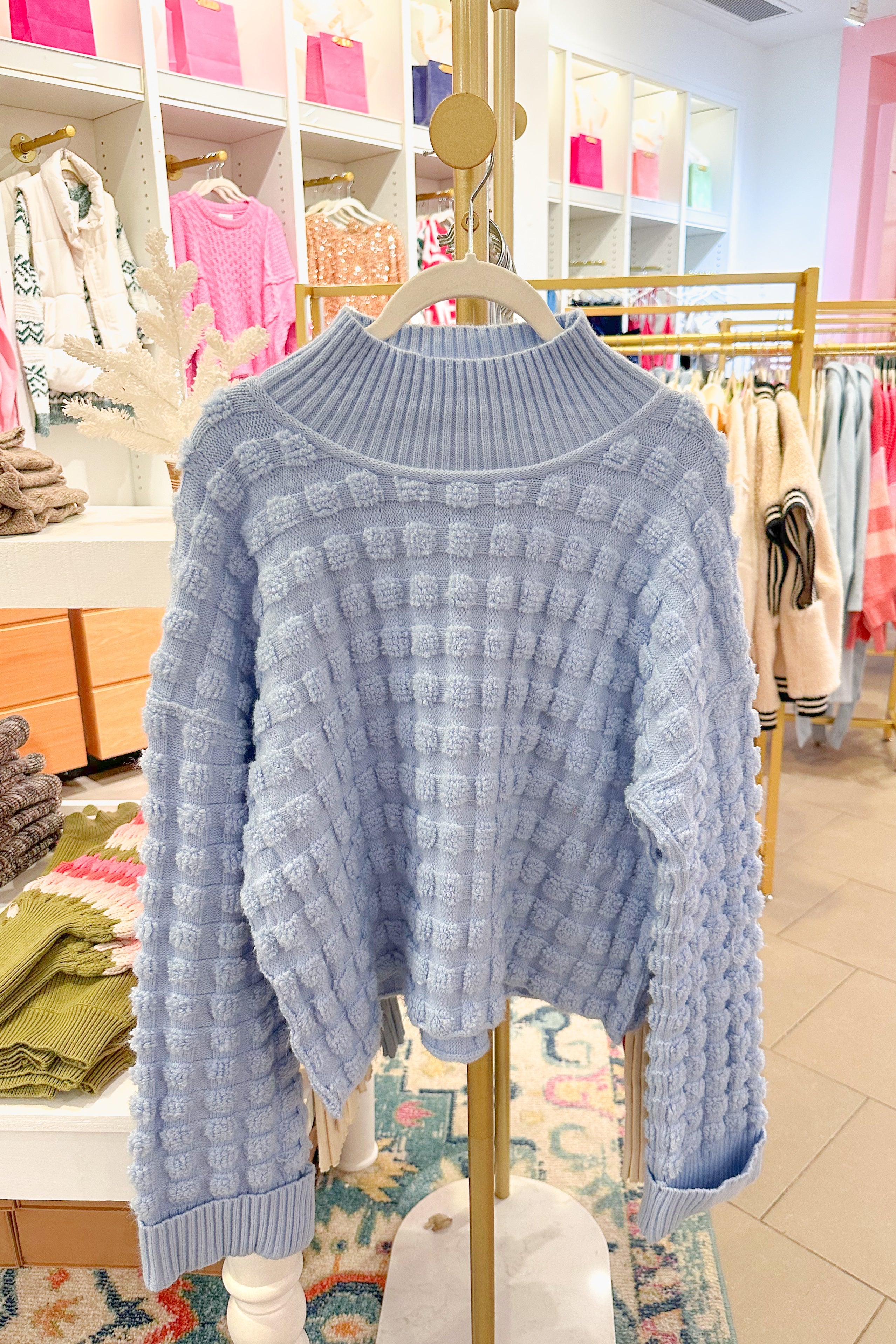 Light Blue Checkered Texture Sweater