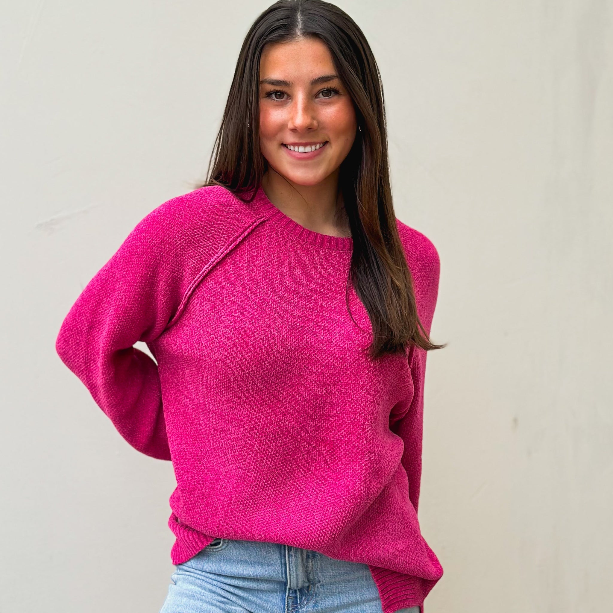 Hot Pink Chenille Raglan Sweater
