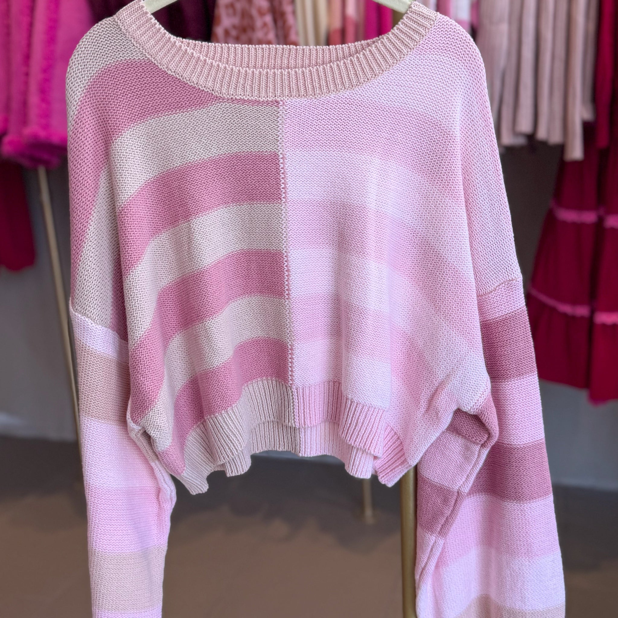 Pink and Beige Contrast Striped Sweater