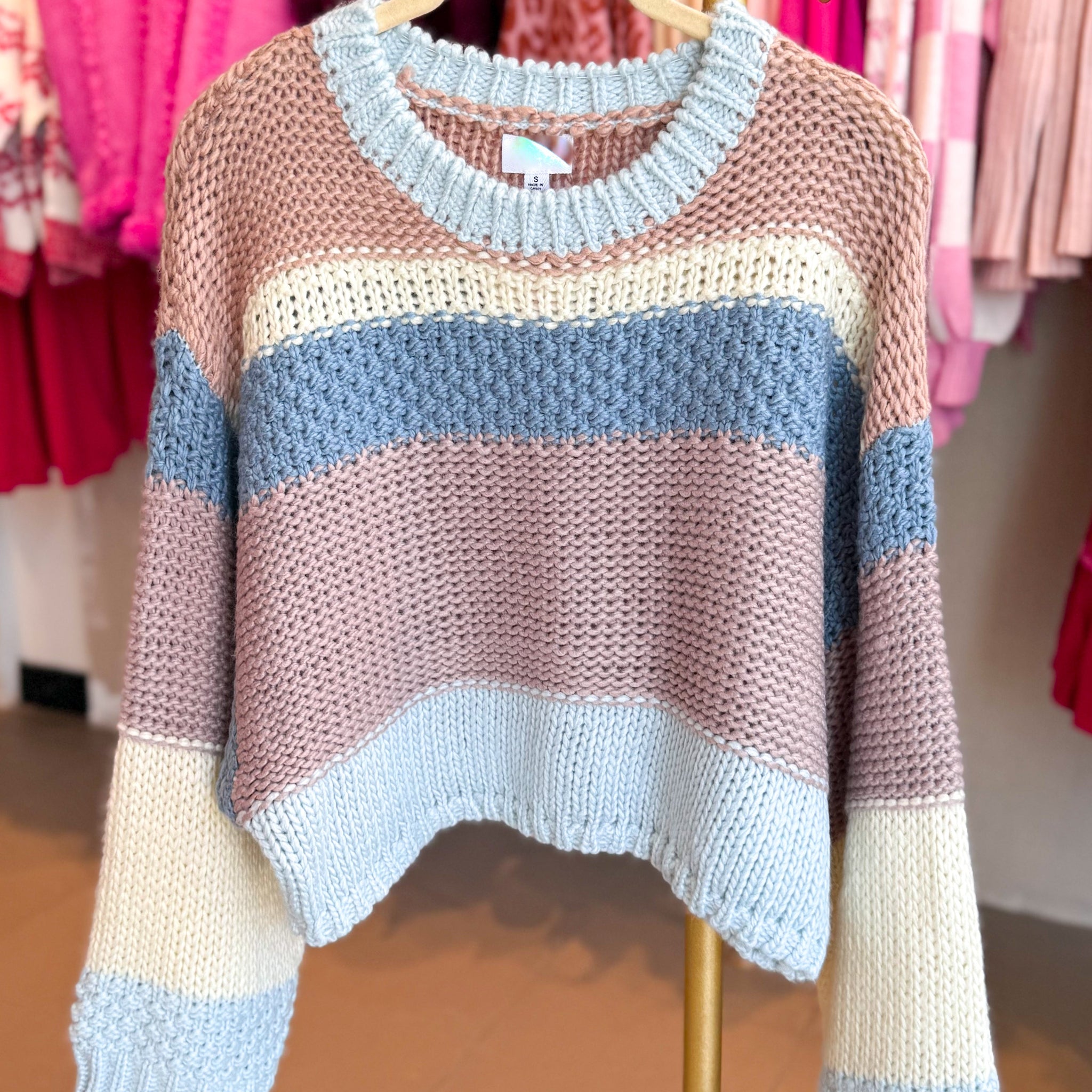 Blue Striped Cropped Sweater