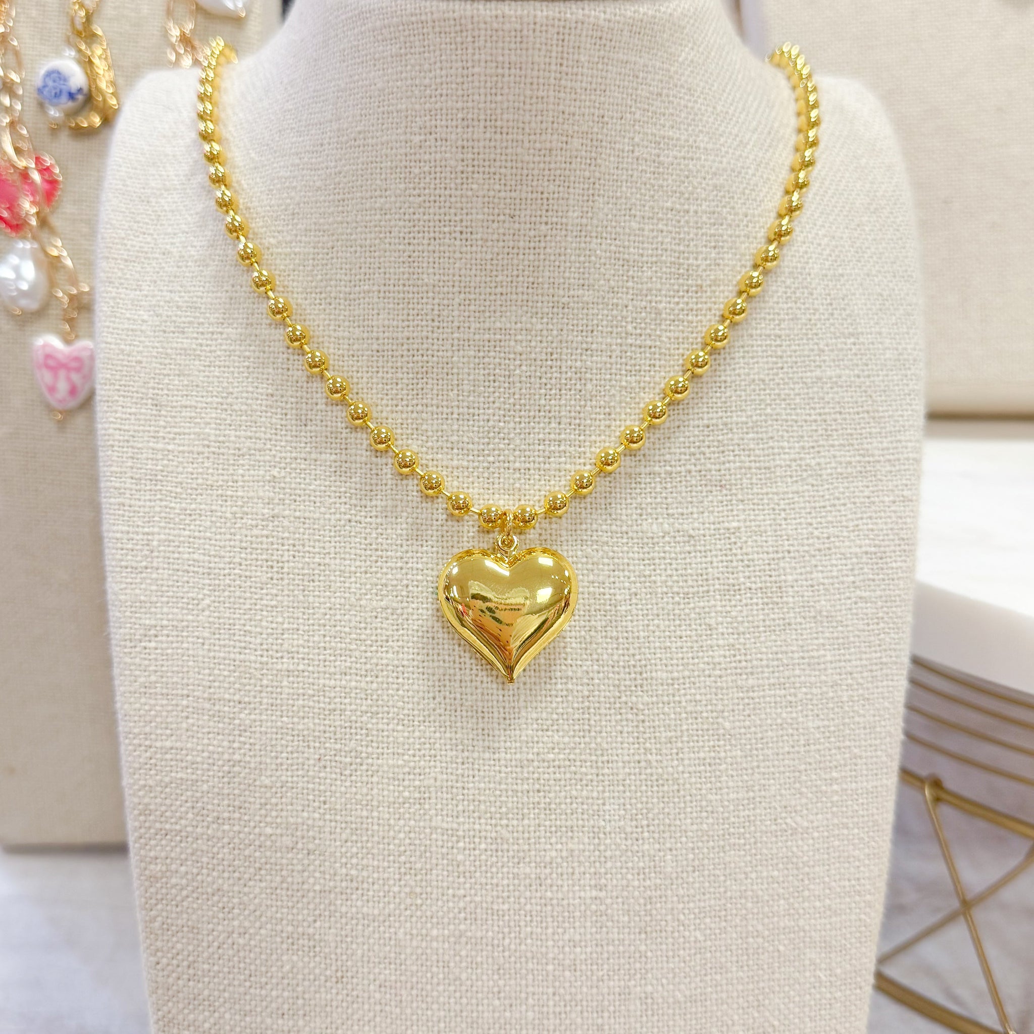 Small Puffy Heart Ball Chain Necklace