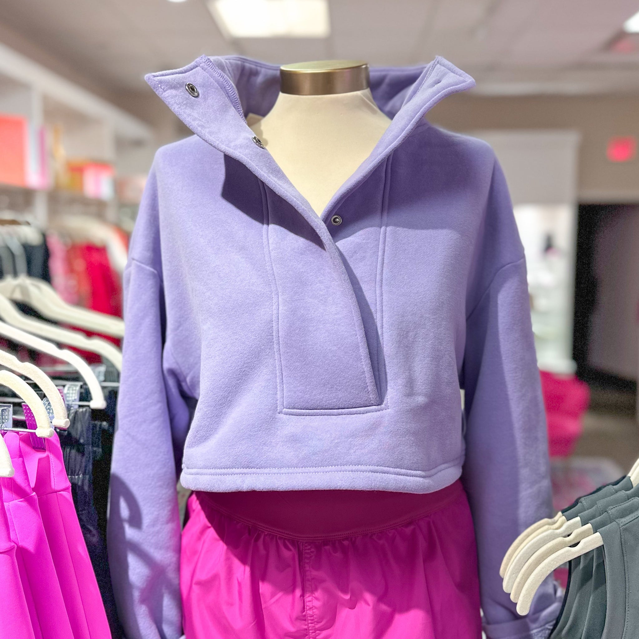 Purple Button Collar Pullover