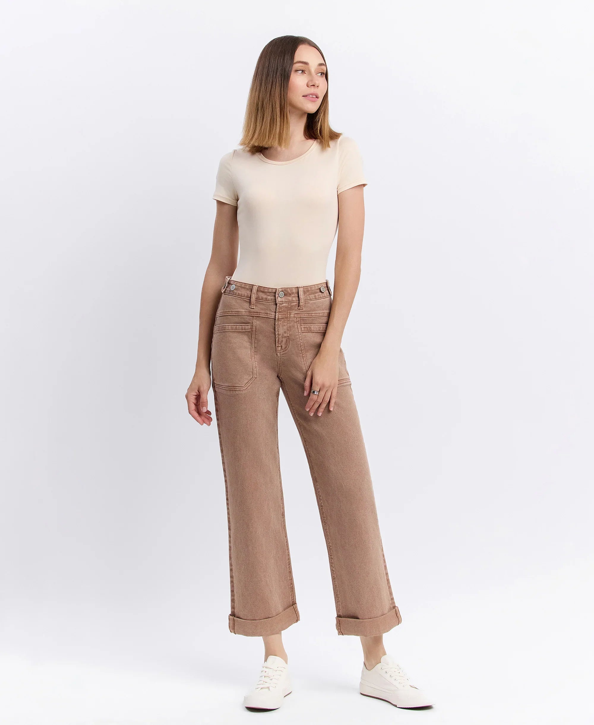 Brylee Warm Taupe Wide Leg Denim Jeans