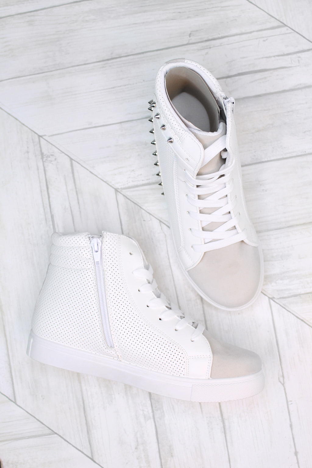 Freya White Studded High Top Sneaker