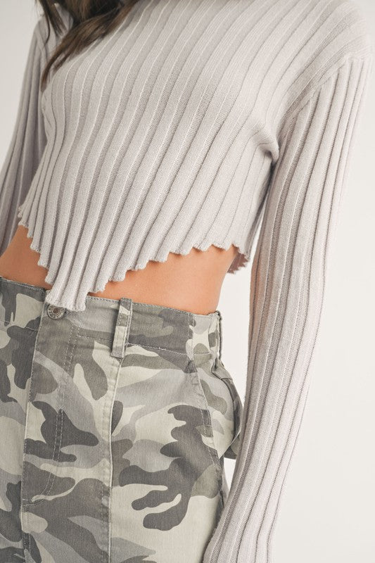 Gray Asymmetrical Ribbed Knit Sweater