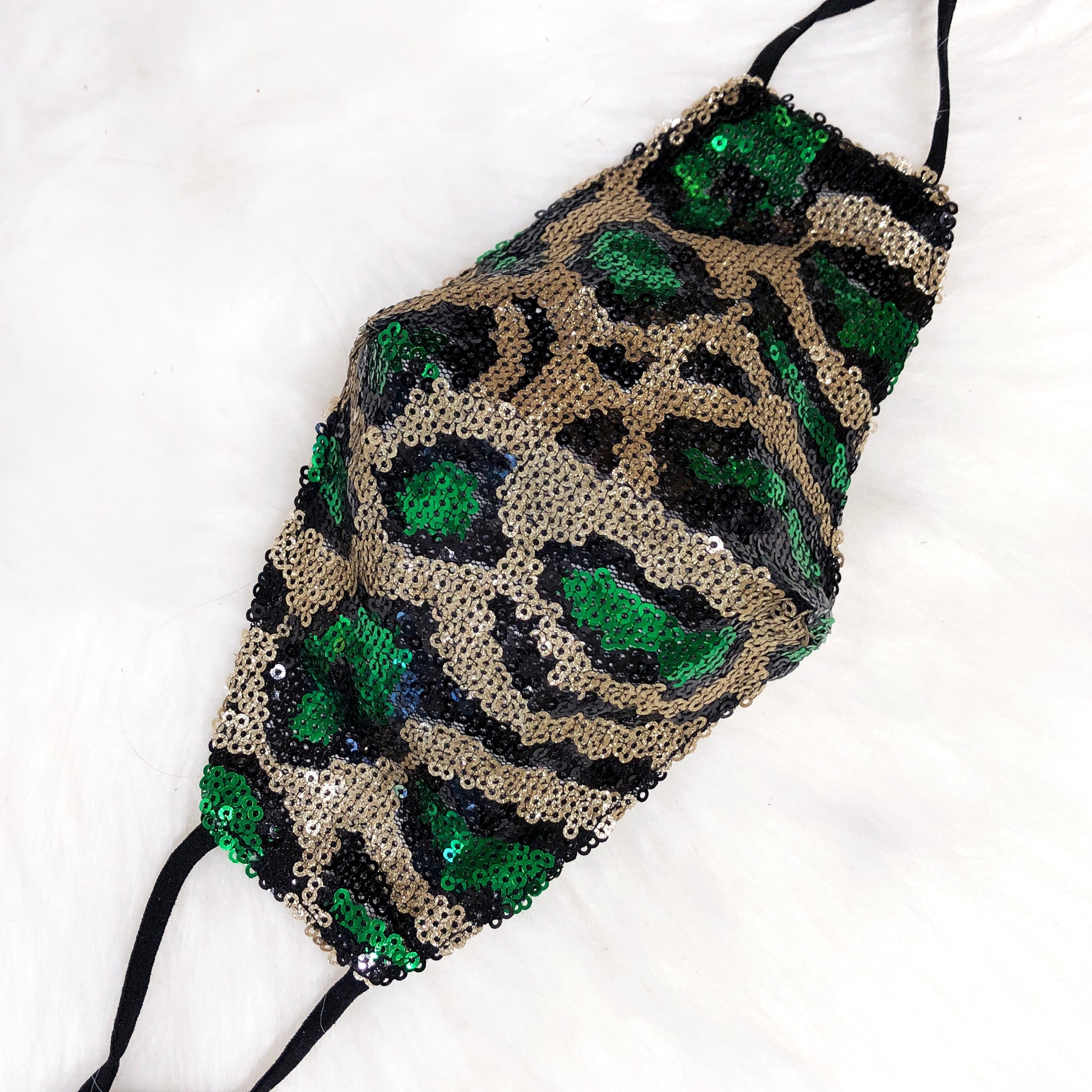 Green And Gold Leopard Sequin Face Mask