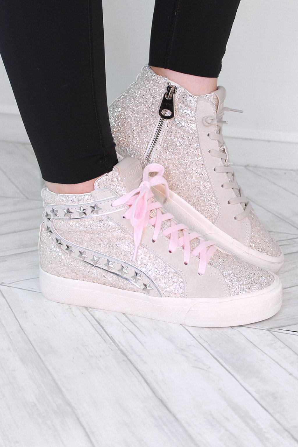 Hailey Silver Stripe Glitter High Top Sneaker
