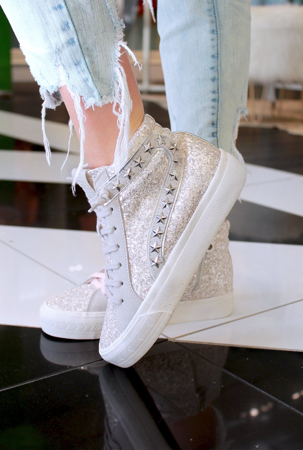 Hailey Silver Stripe Glitter High Top Sneaker