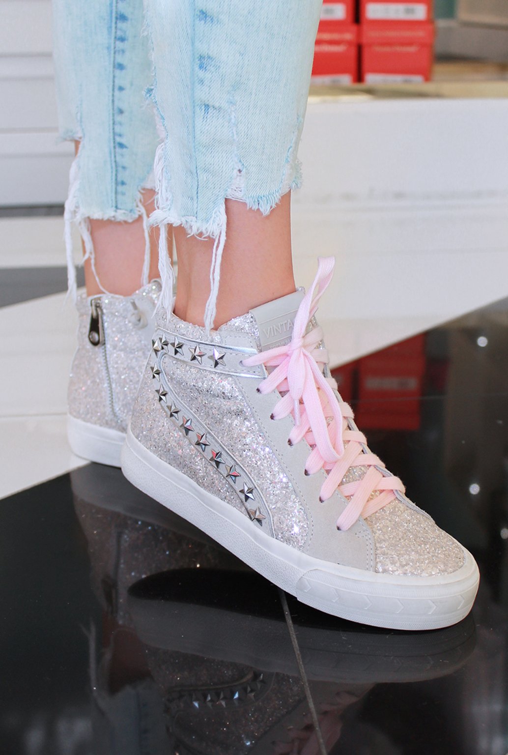 Hailey Silver Stripe Glitter High Top Sneaker