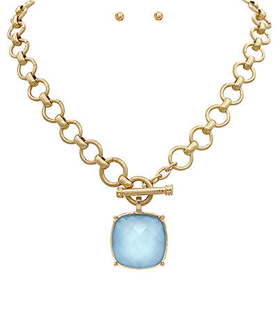 Icy Blue Chunky Pendant Necklace