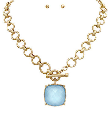 Icy Blue Chunky Pendant Necklace