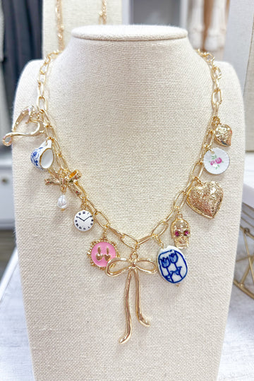 Bow, Heart & Tea Cup Charm Necklace