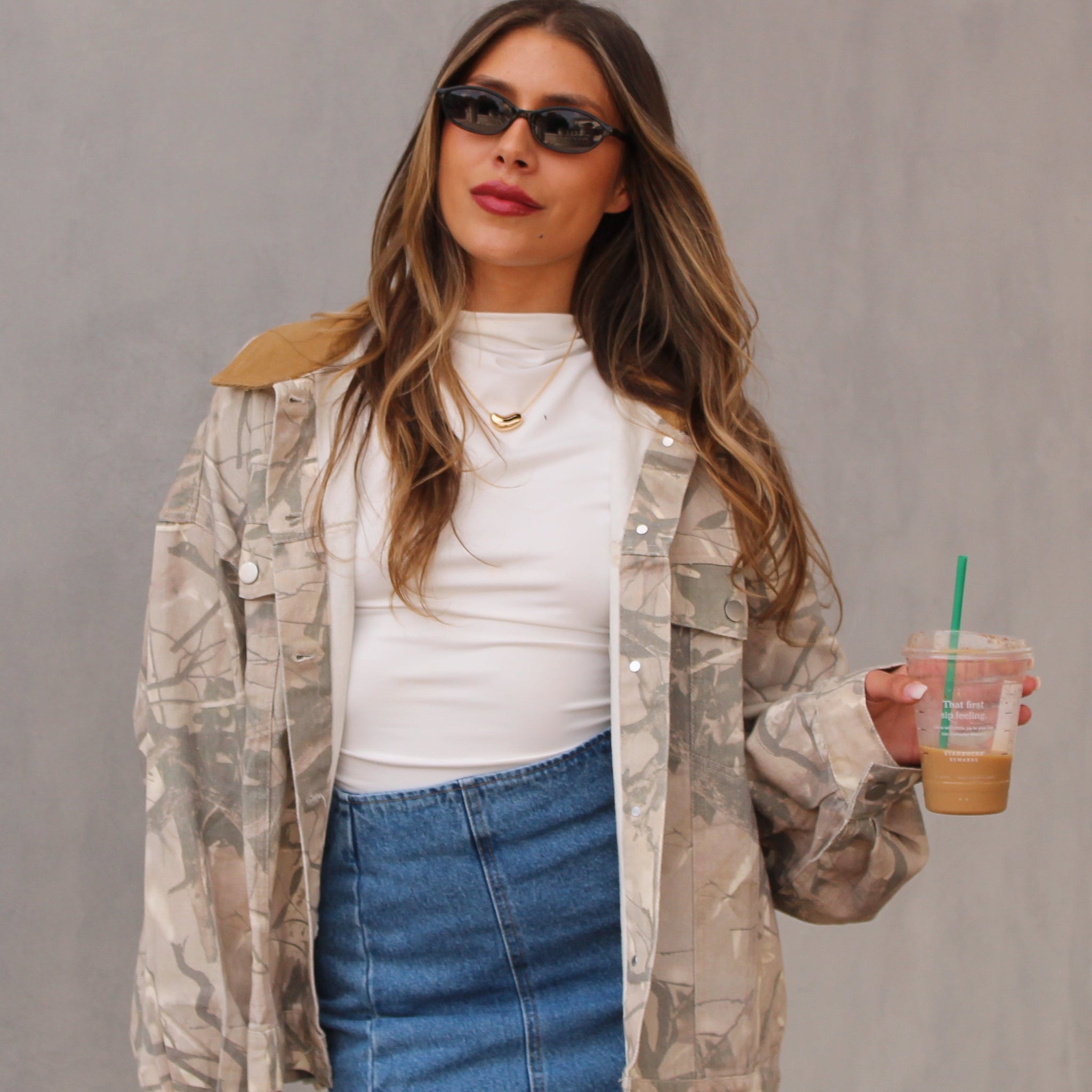 Woodland Camo Oversized Denim Jacket With Contrasting Collar