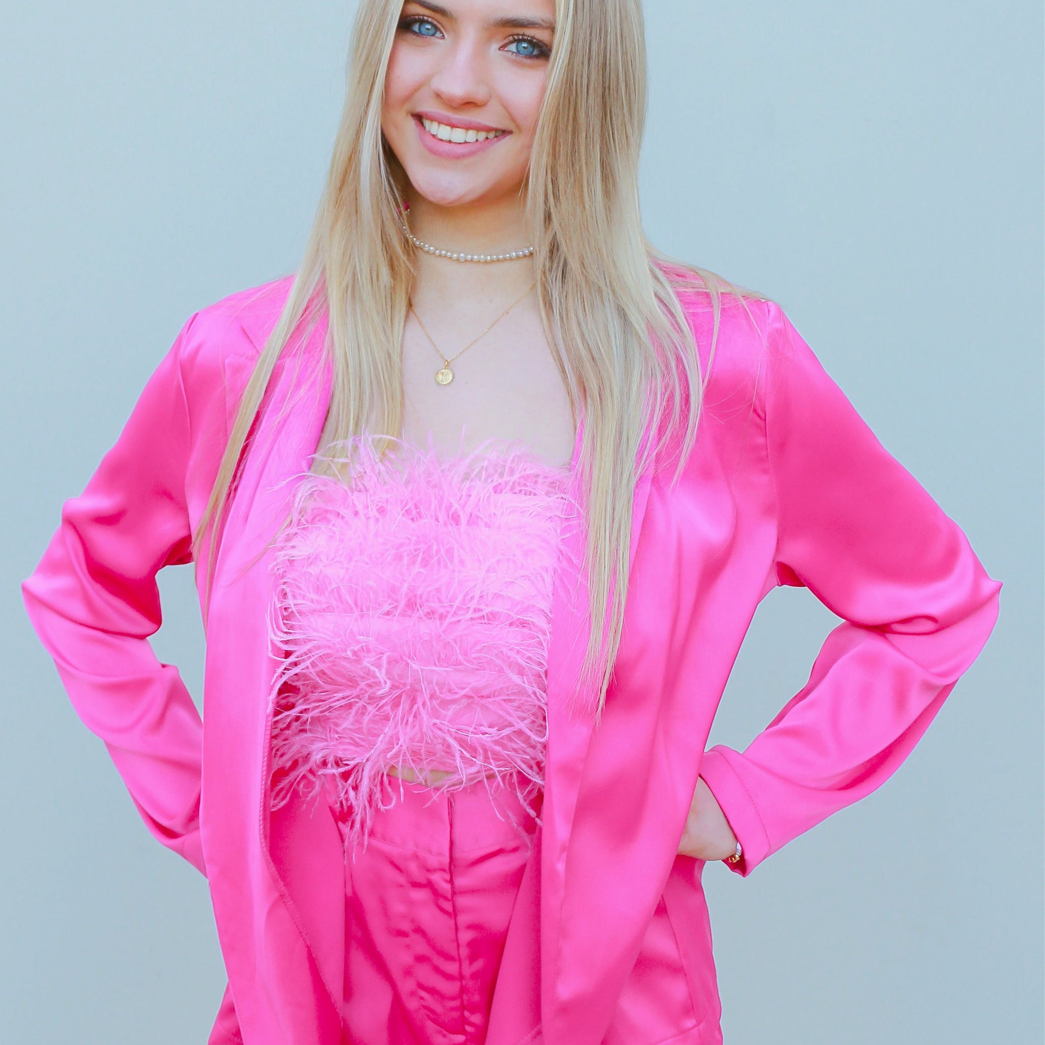 Hot Pink Satin Blazer Jacket