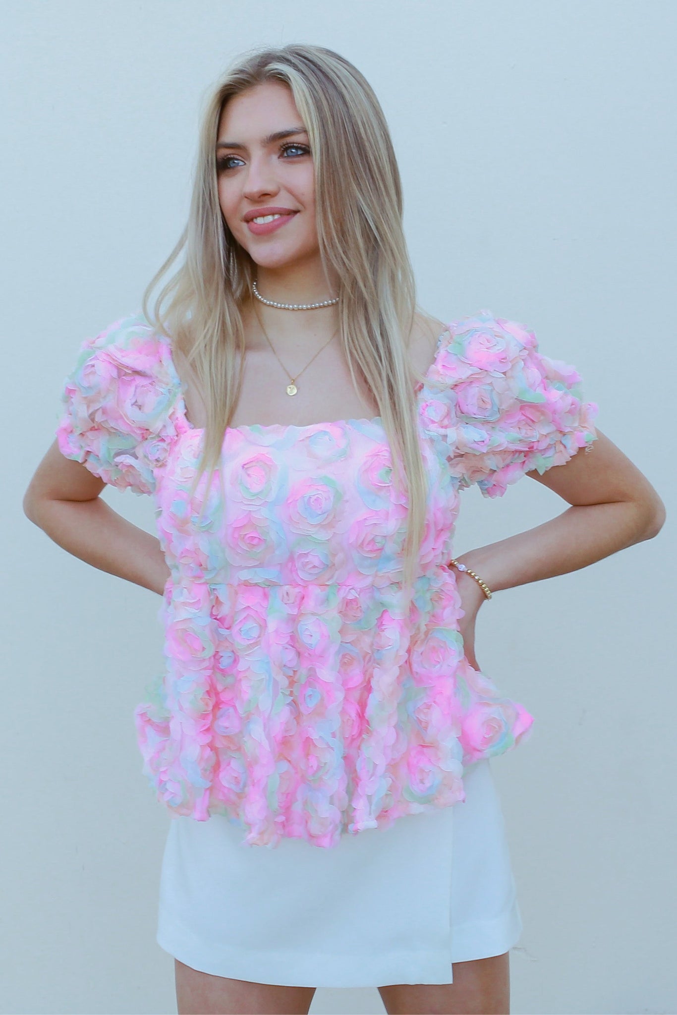 Multi Color Floral Baby Doll Top
