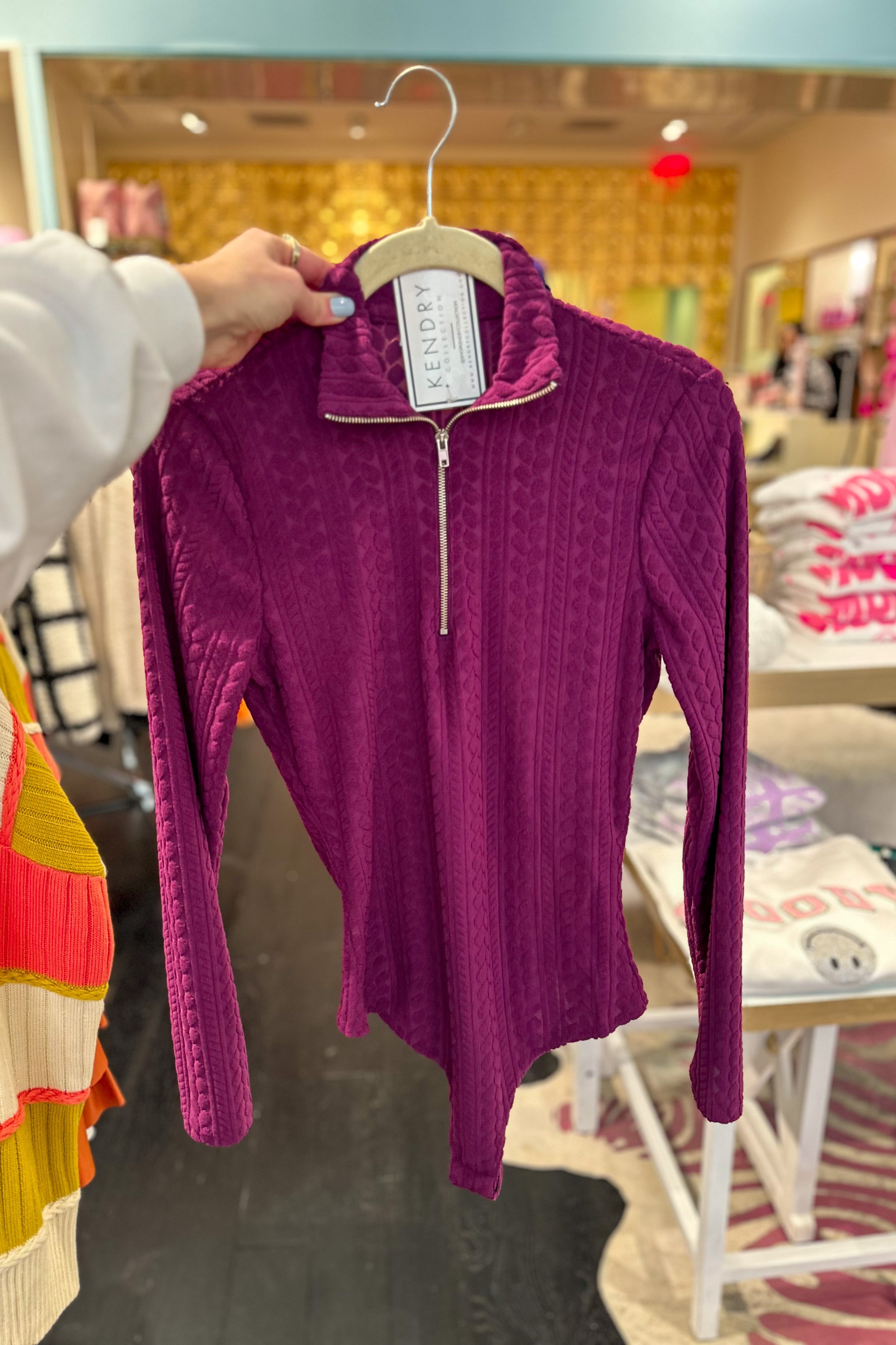 Purple Half Zip Long Sleeve Bodysuit