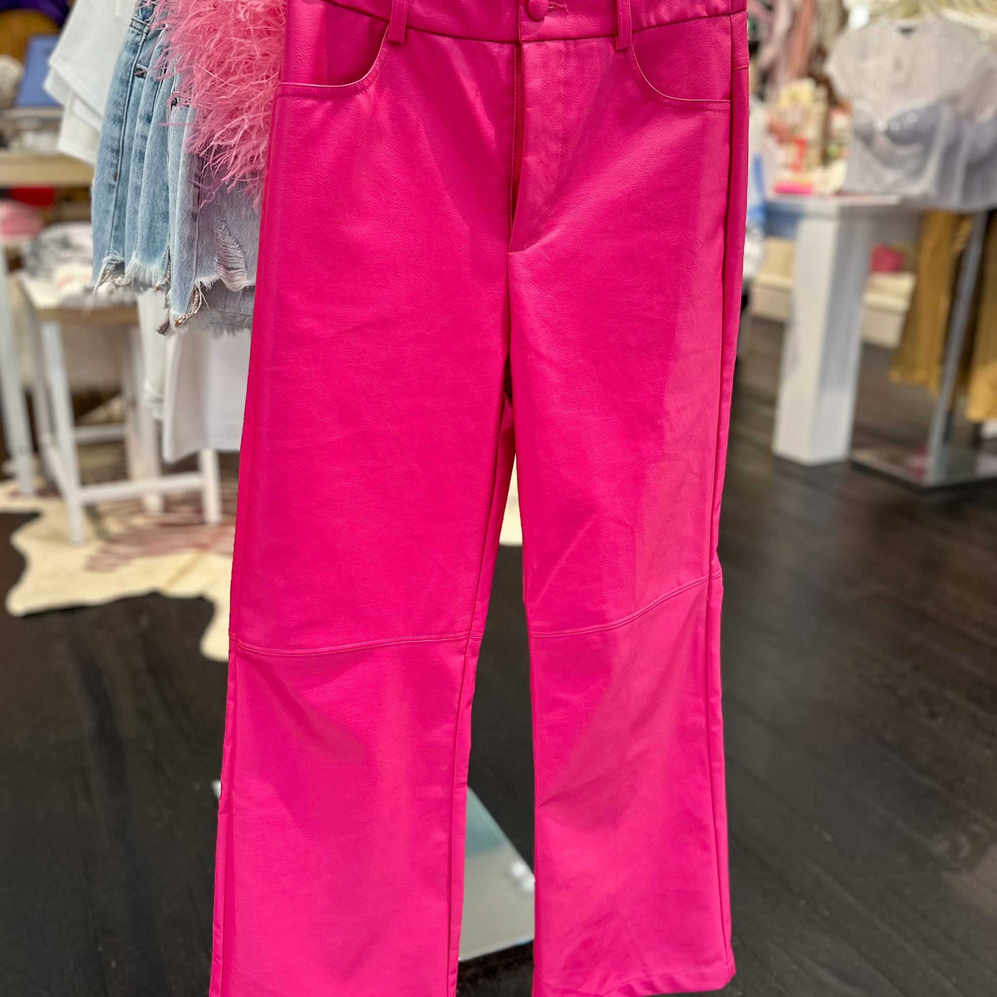 Pink Pleather Straight Leg Pants