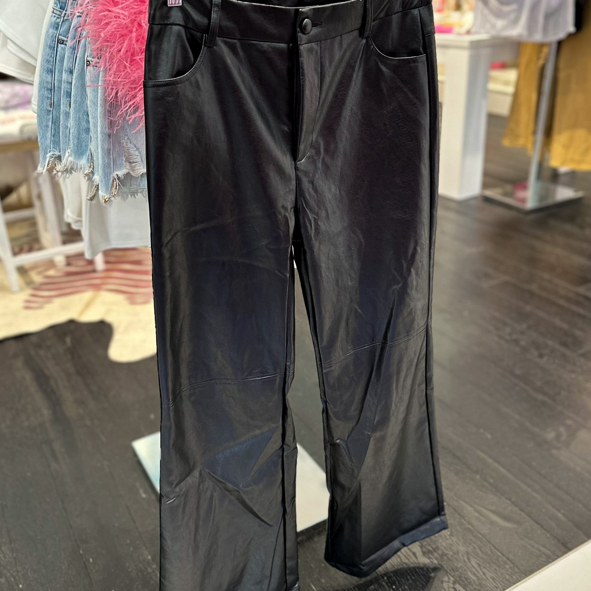 Black Pleather Straight Leg Pants