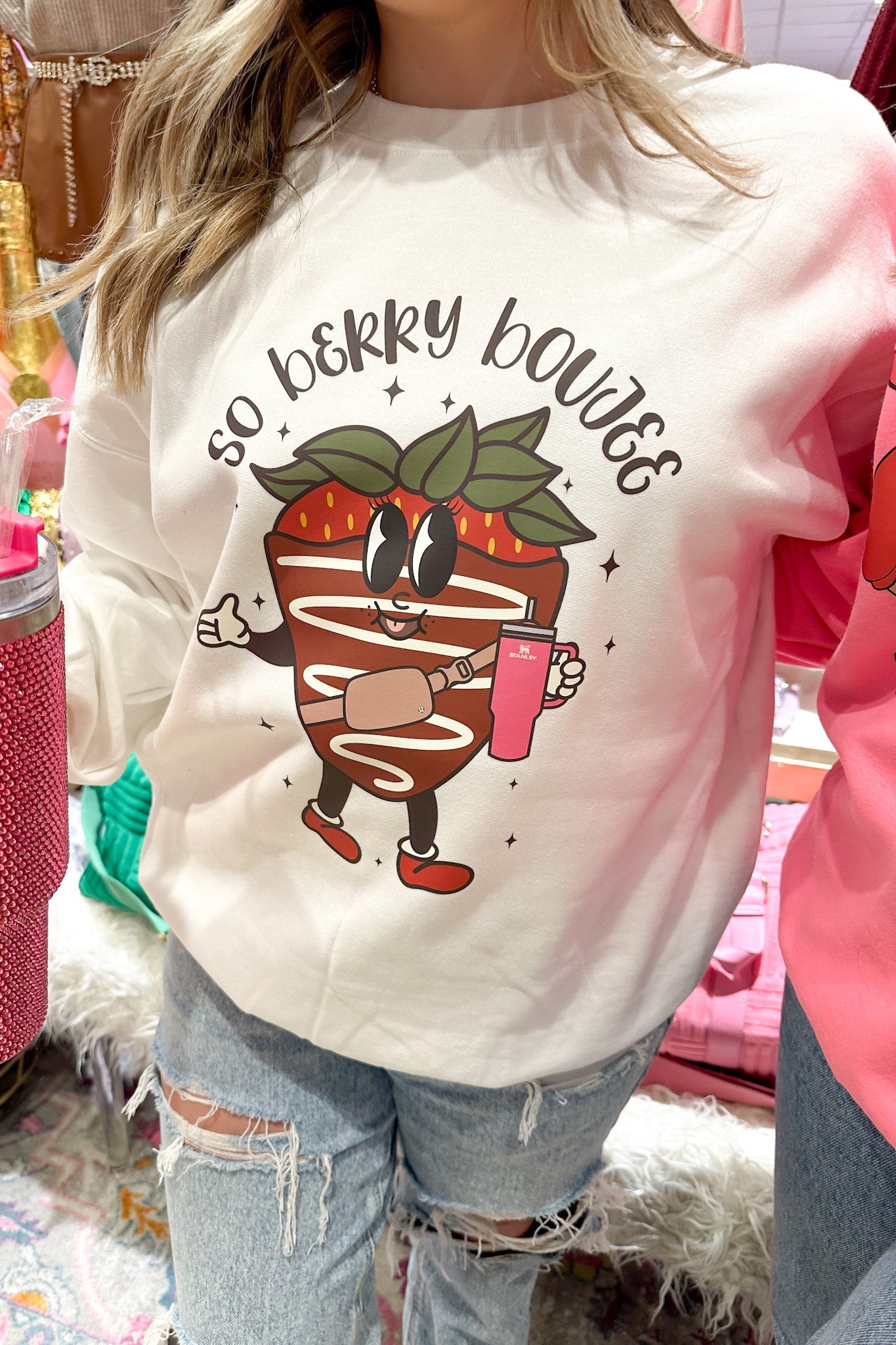 White So Berry Boujee Sweatshirt