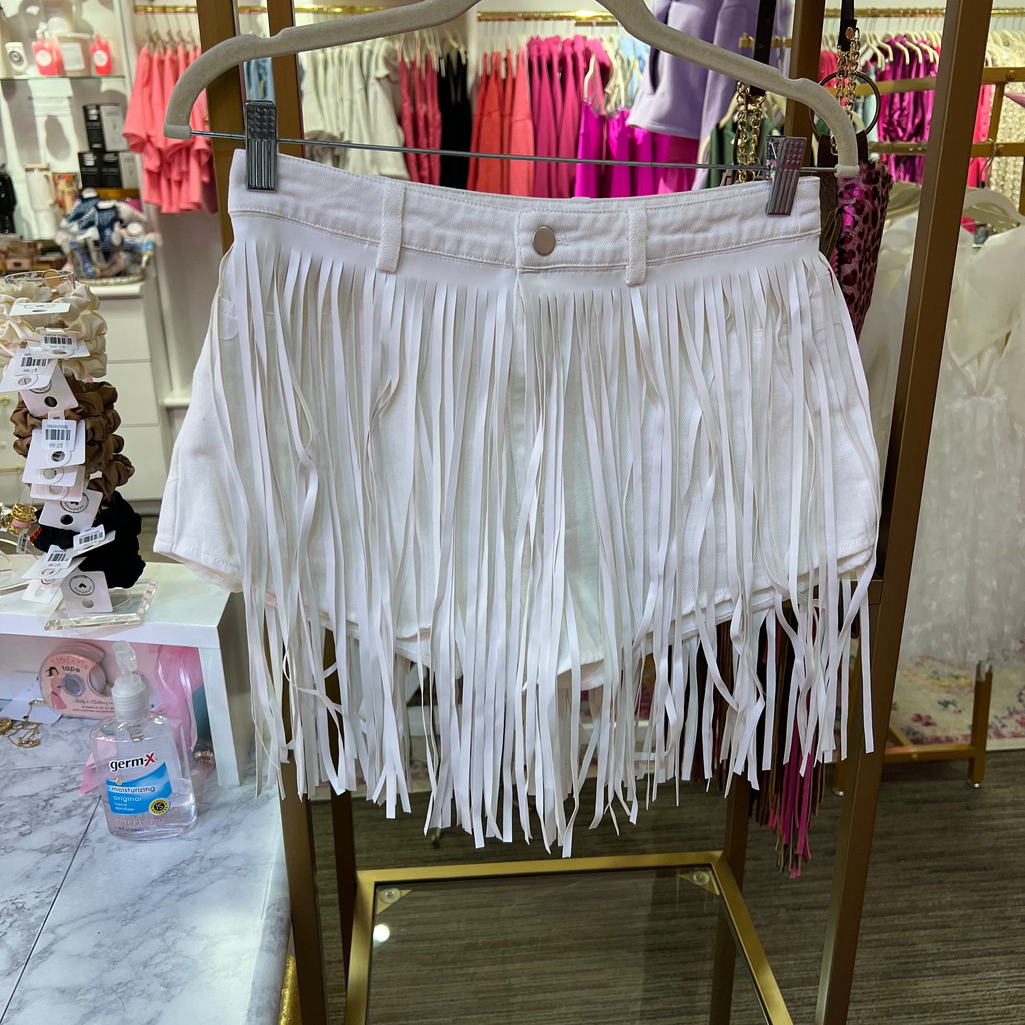 White Denim Highwaist Fringe Shorts