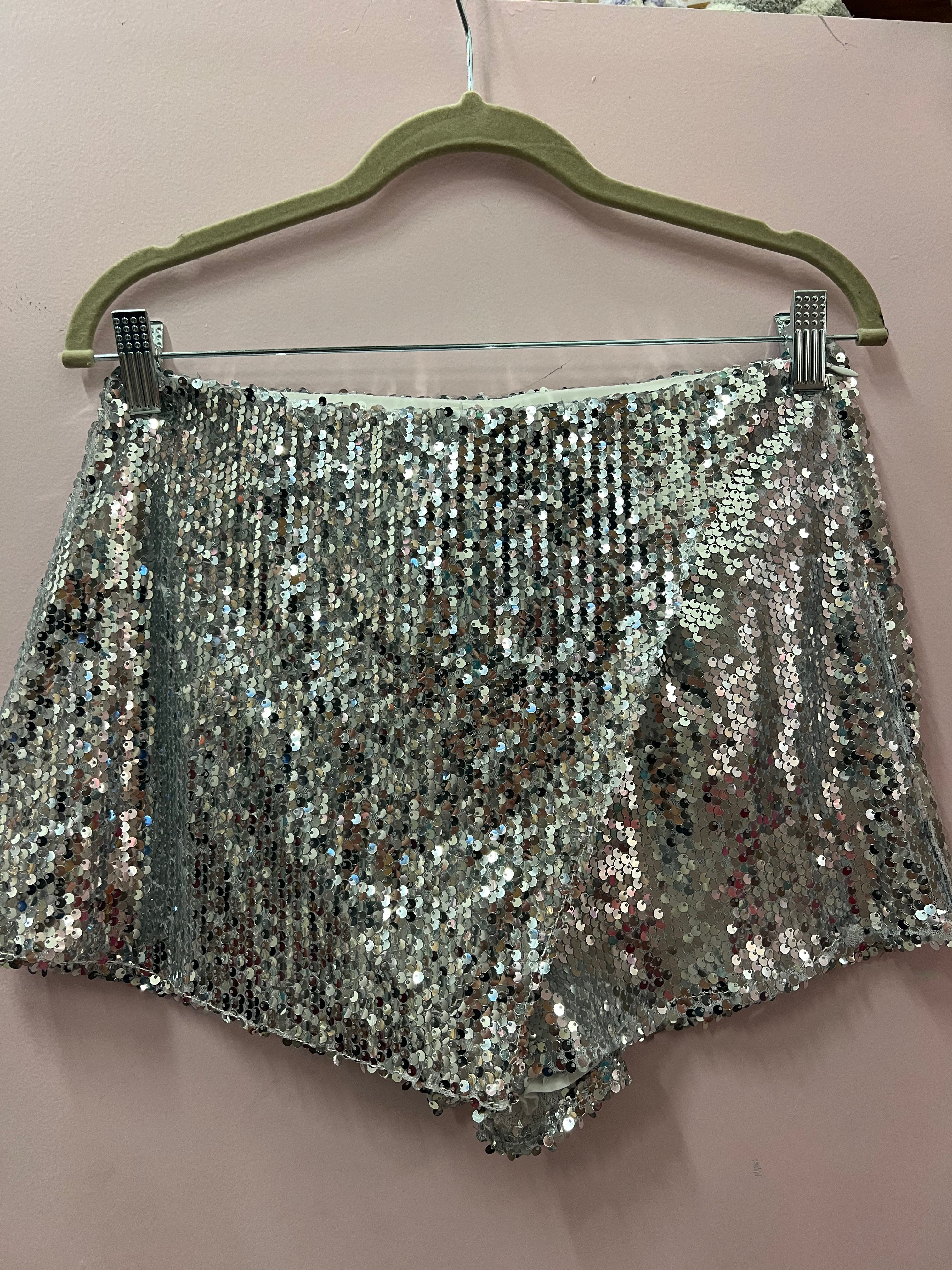 Silver Surplice Sequin Mini Skort