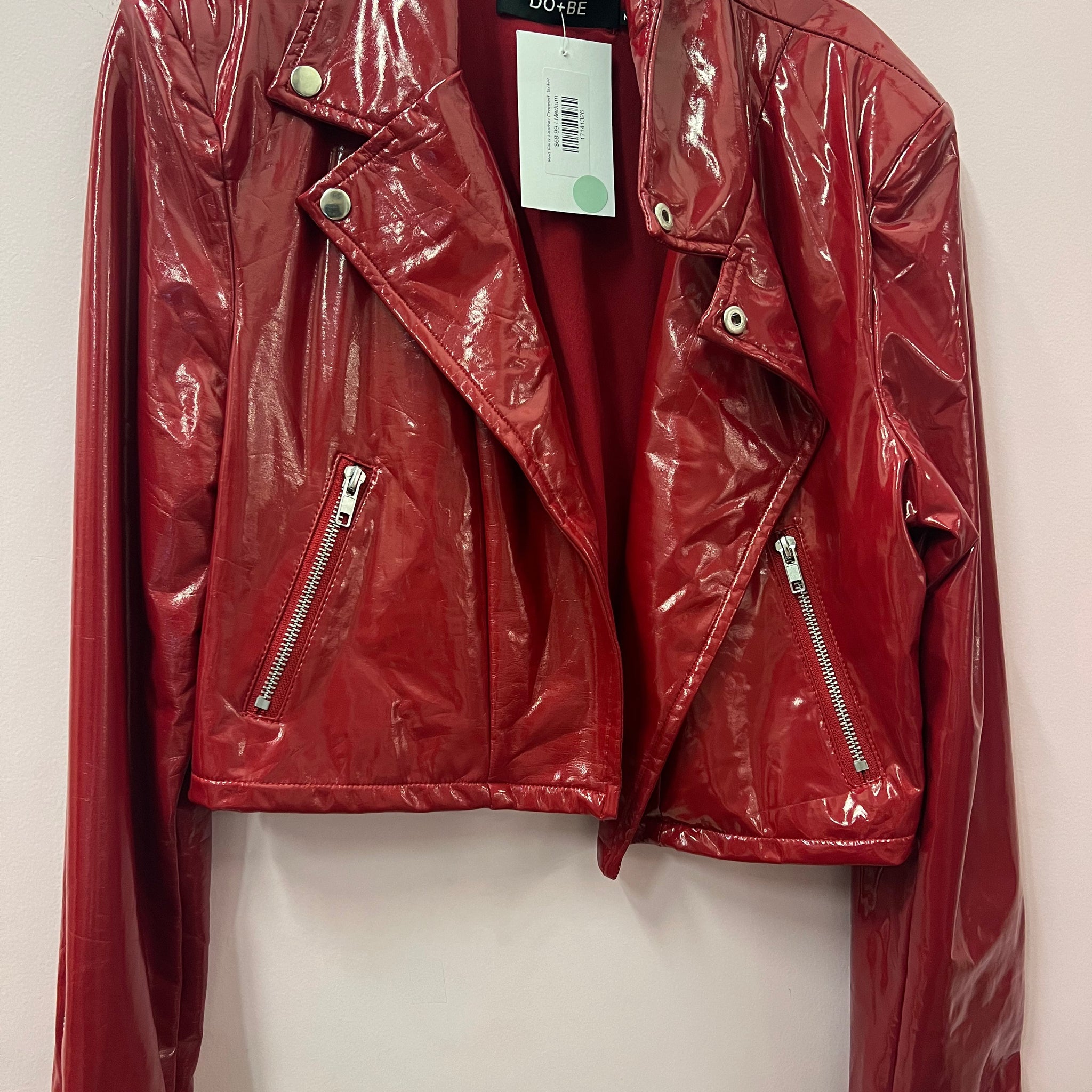 Red Faux Leather Cropped Jacket