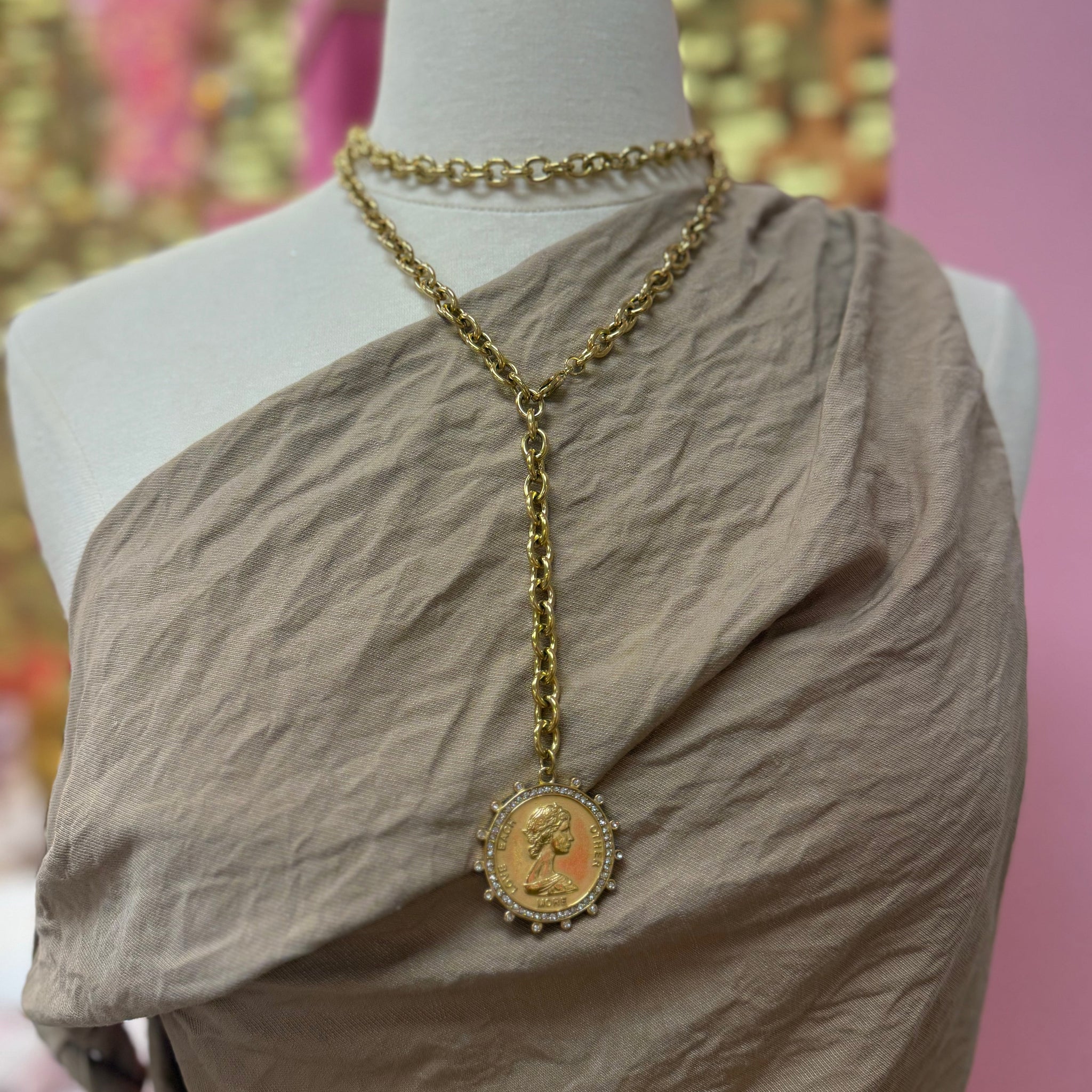 Gold Coin Drop Pendant Necklace