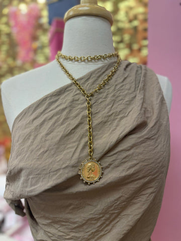 Gold Coin Drop Pendant Necklace