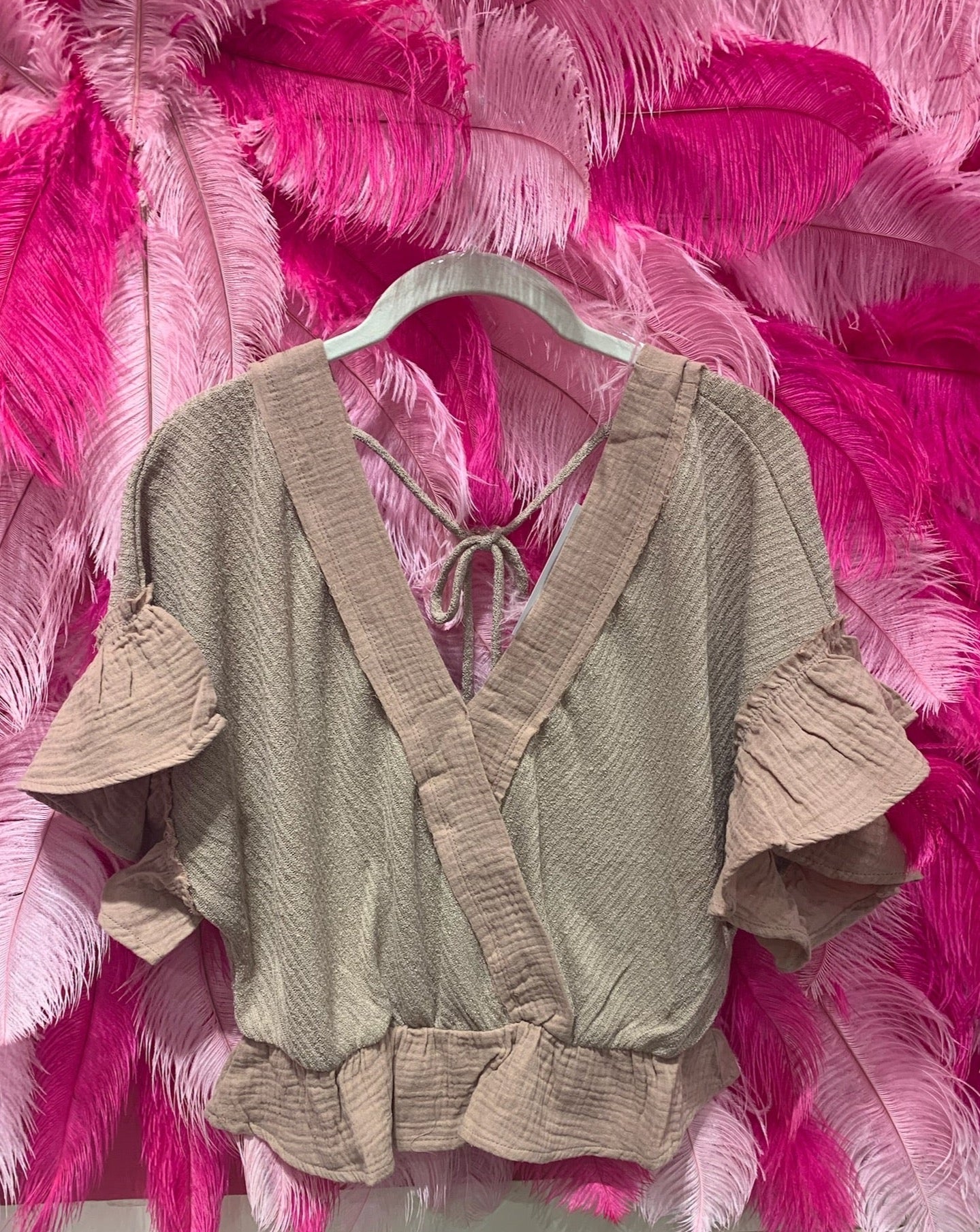 Mocha Double V-Neck Surplice Knit Top