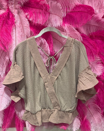 Mocha Double V-Neck Surplice Knit Top