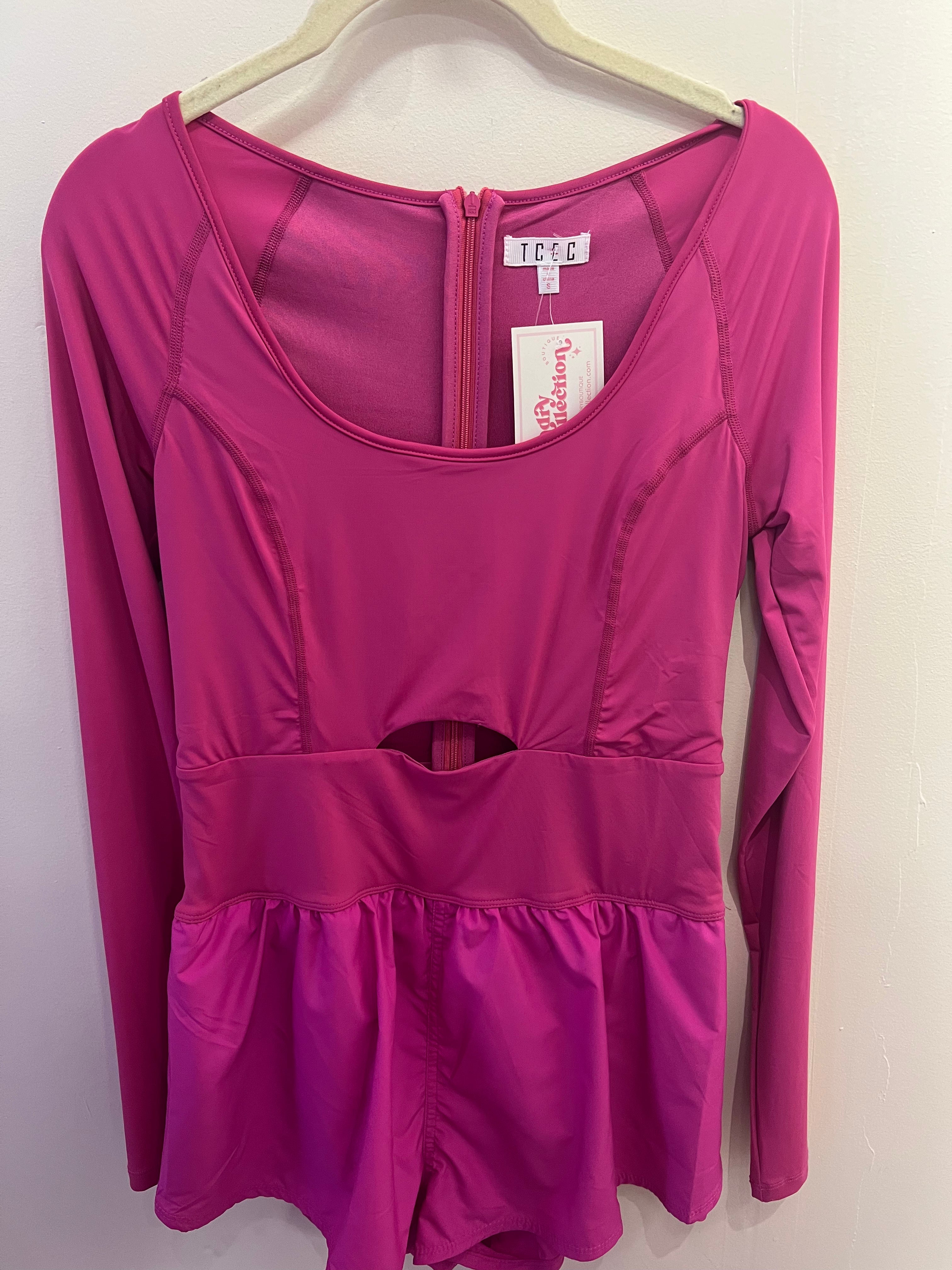 Pink Long Sleeve Athletic Romper