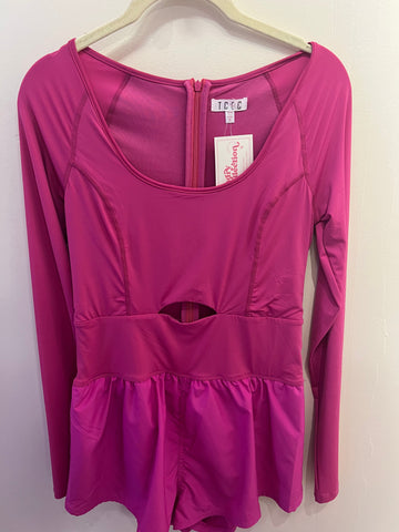 Pink Long Sleeve Athletic Romper