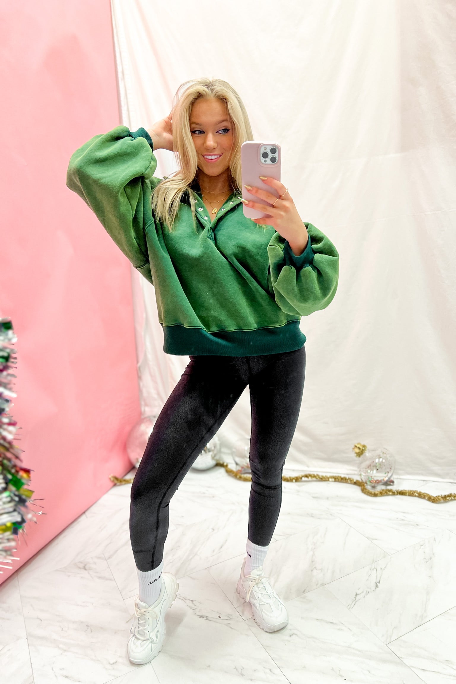 Dark Green Button Up Collared Sweatshirt