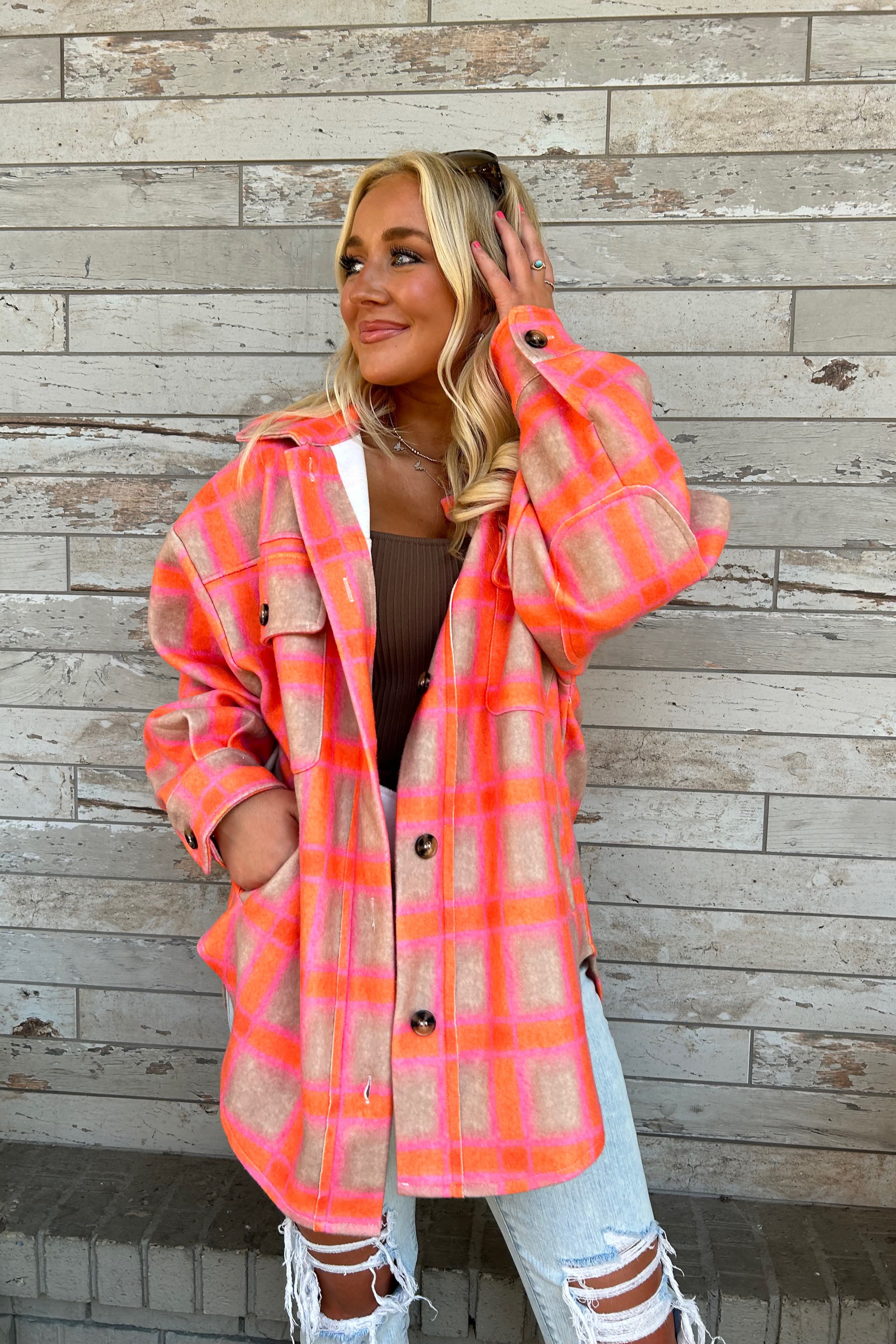 Orange and Tan Plaid Shacket