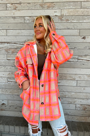 Orange and Tan Plaid Shacket