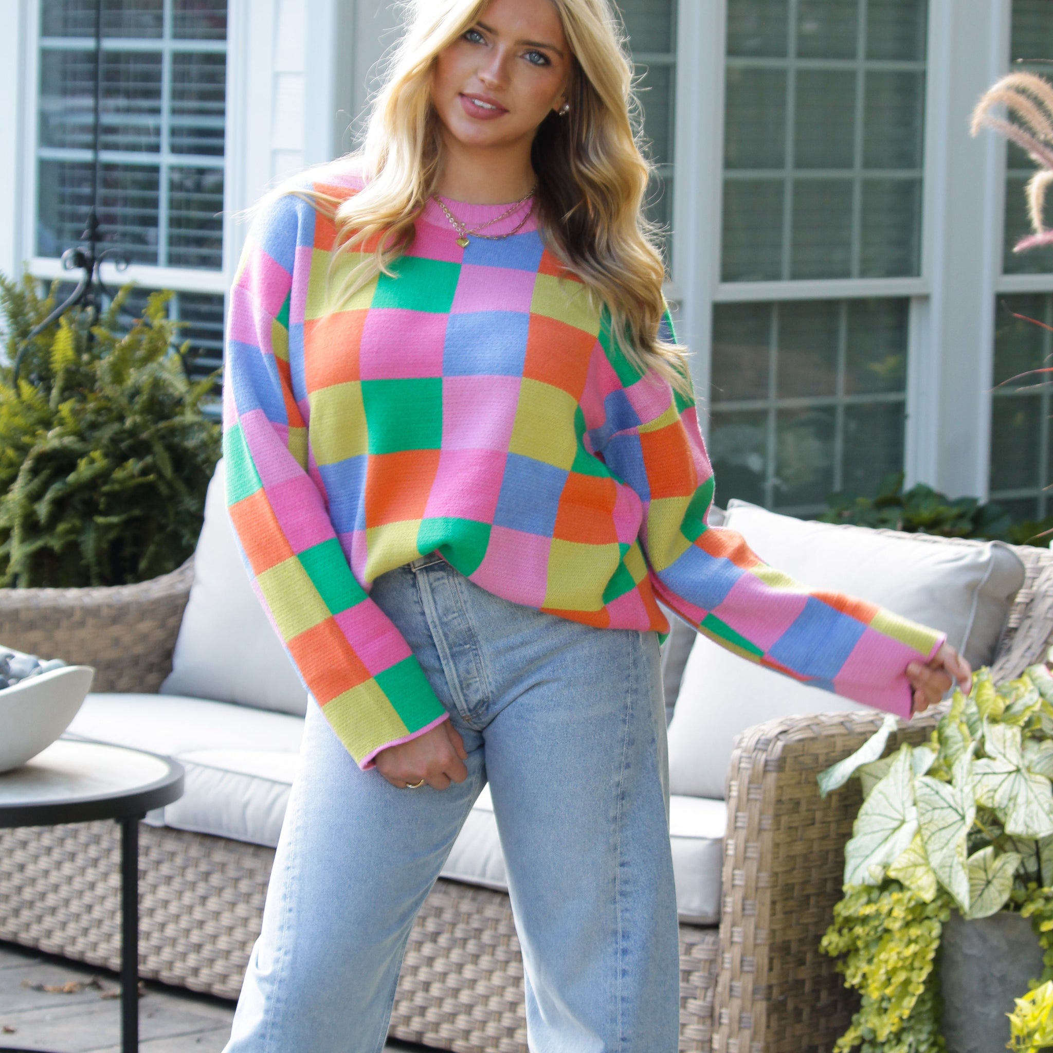 Multicolor Checkered Oversized Sweater