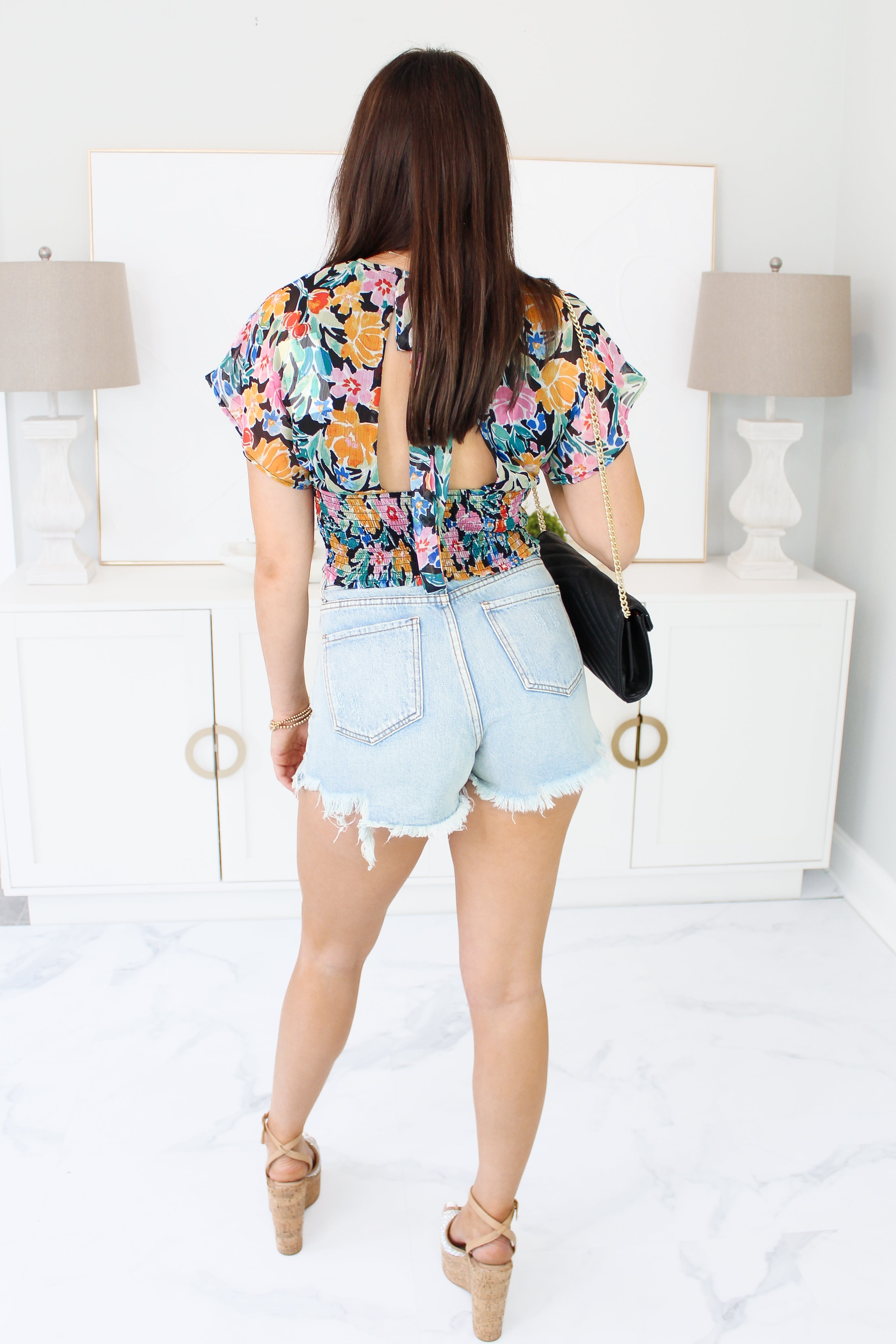 Amanda Light Wash Destroyed High Rise Denim Shorts