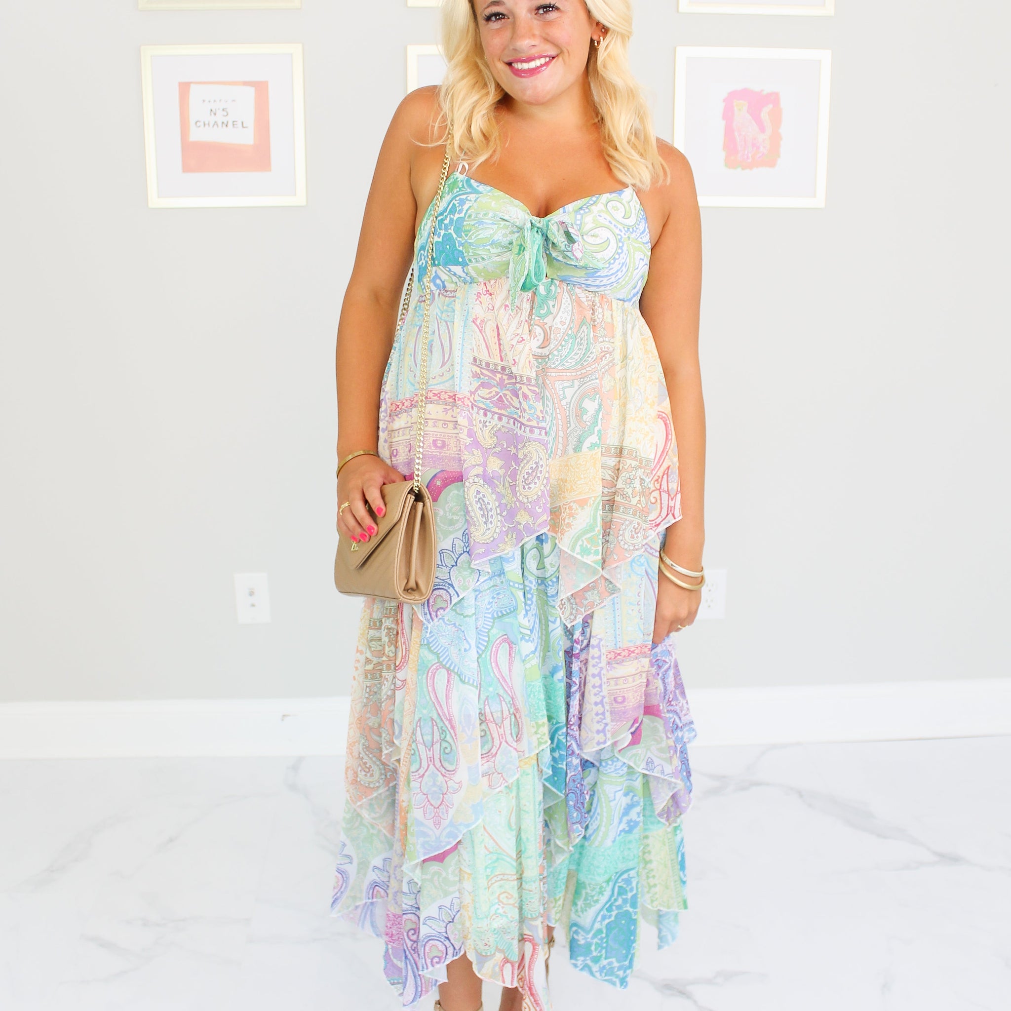Paisley Print Ruffle Tiered Halter Neck Dress