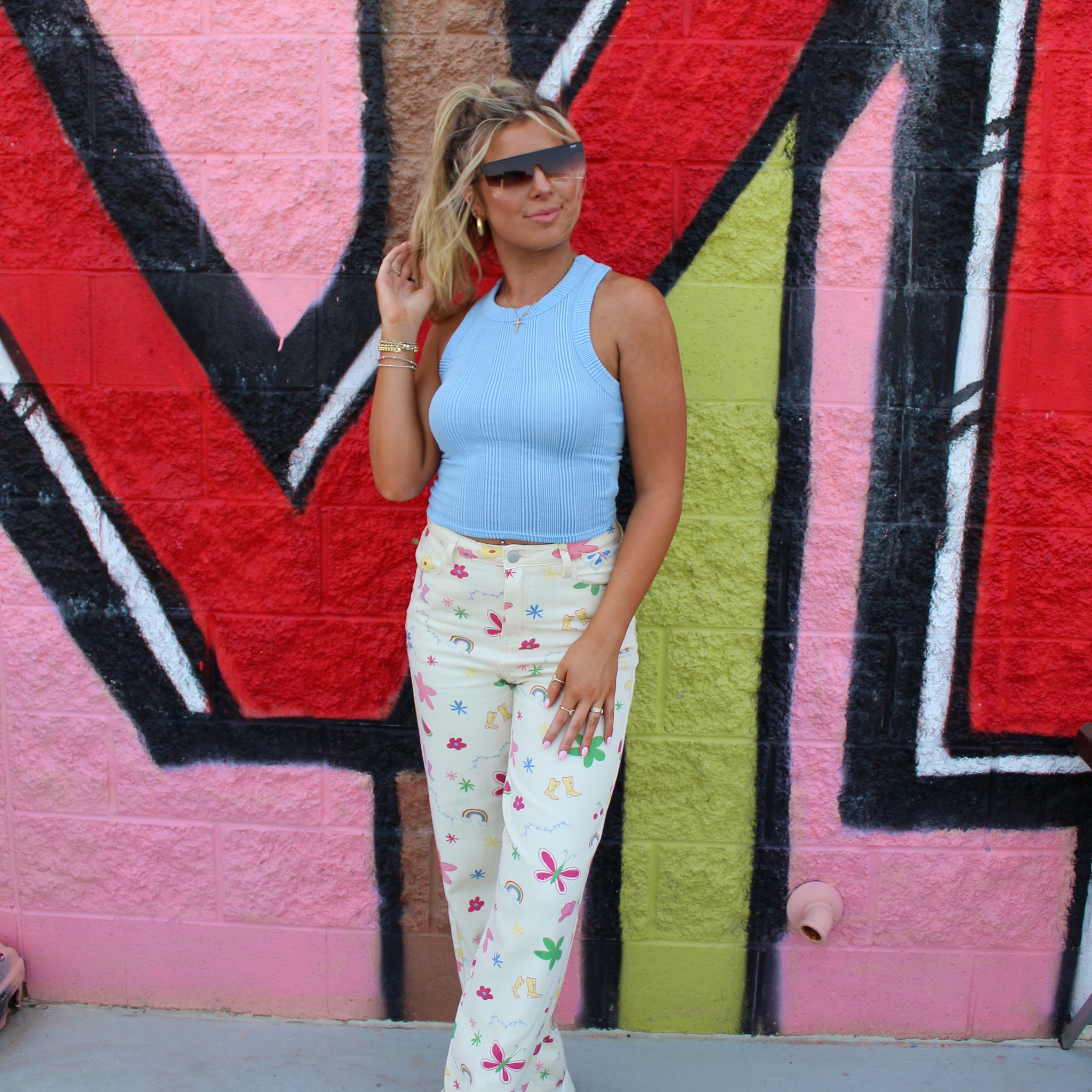 Light Blue Racerback Ribbed Tank Top