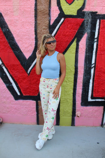 Light Blue Racerback Ribbed Tank Top