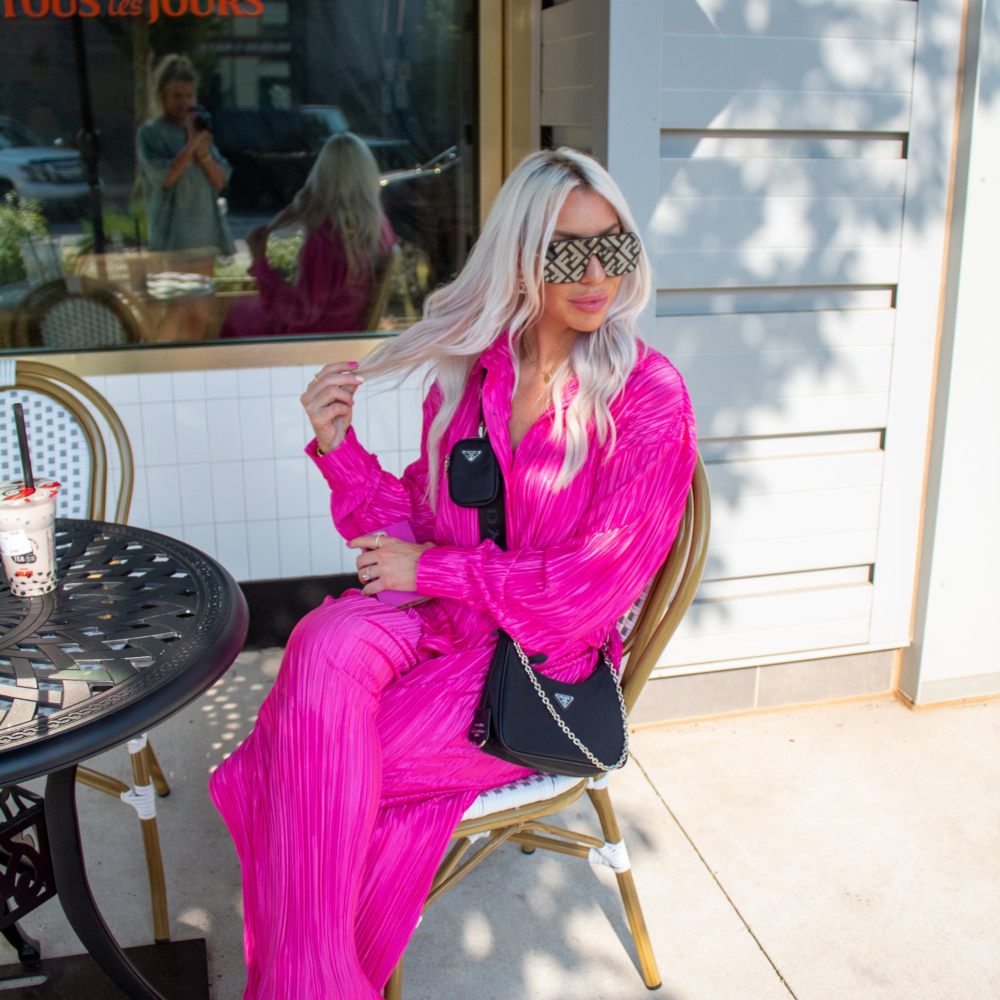Hot Pink Pleated Pants Set