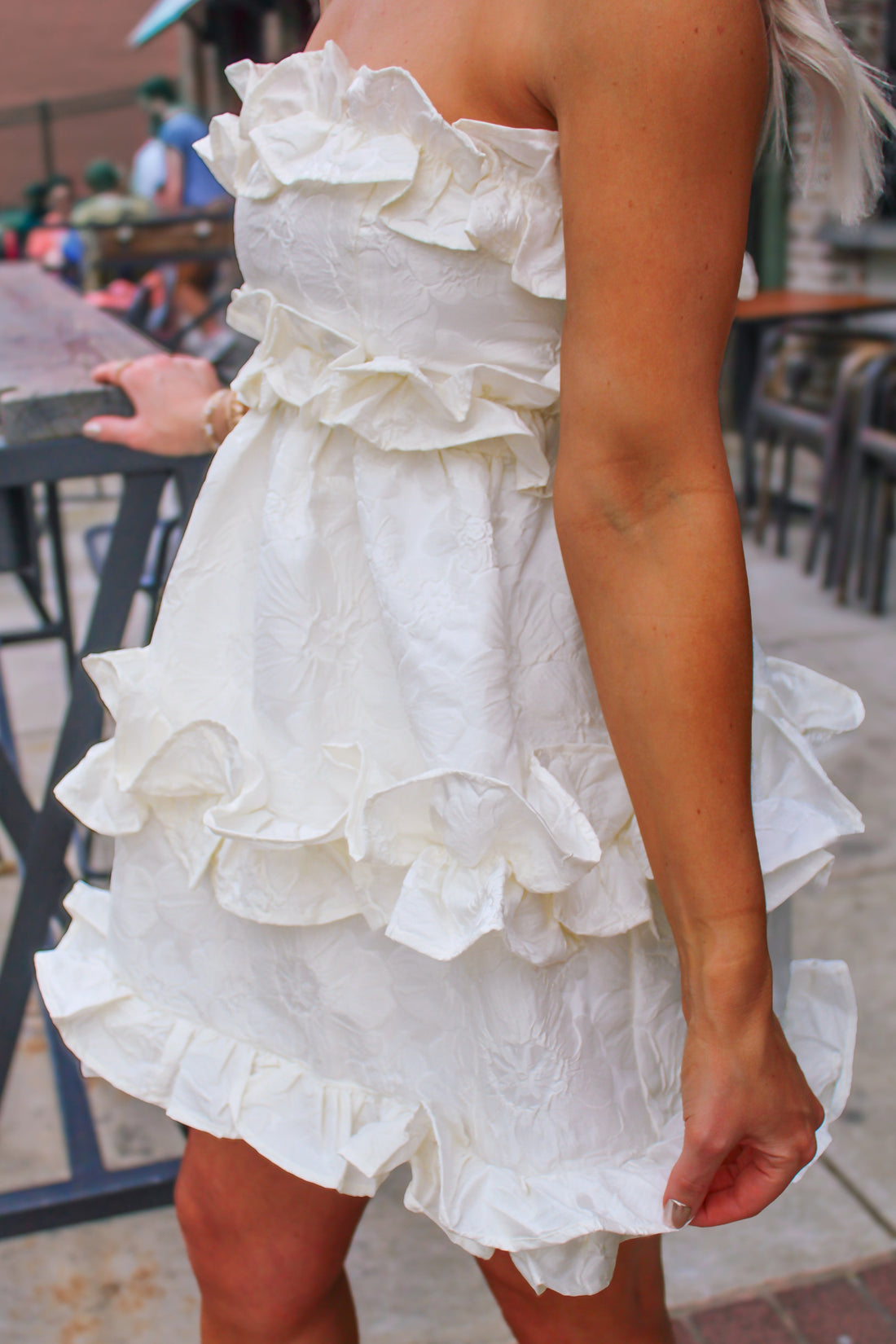 Ivory Floral Strapless Mini Dress