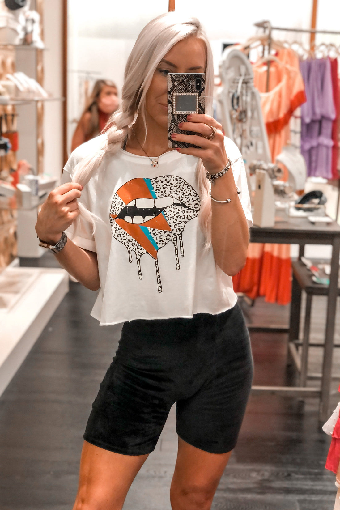 Leopard Dripping Lips Cropped Graphic Tee