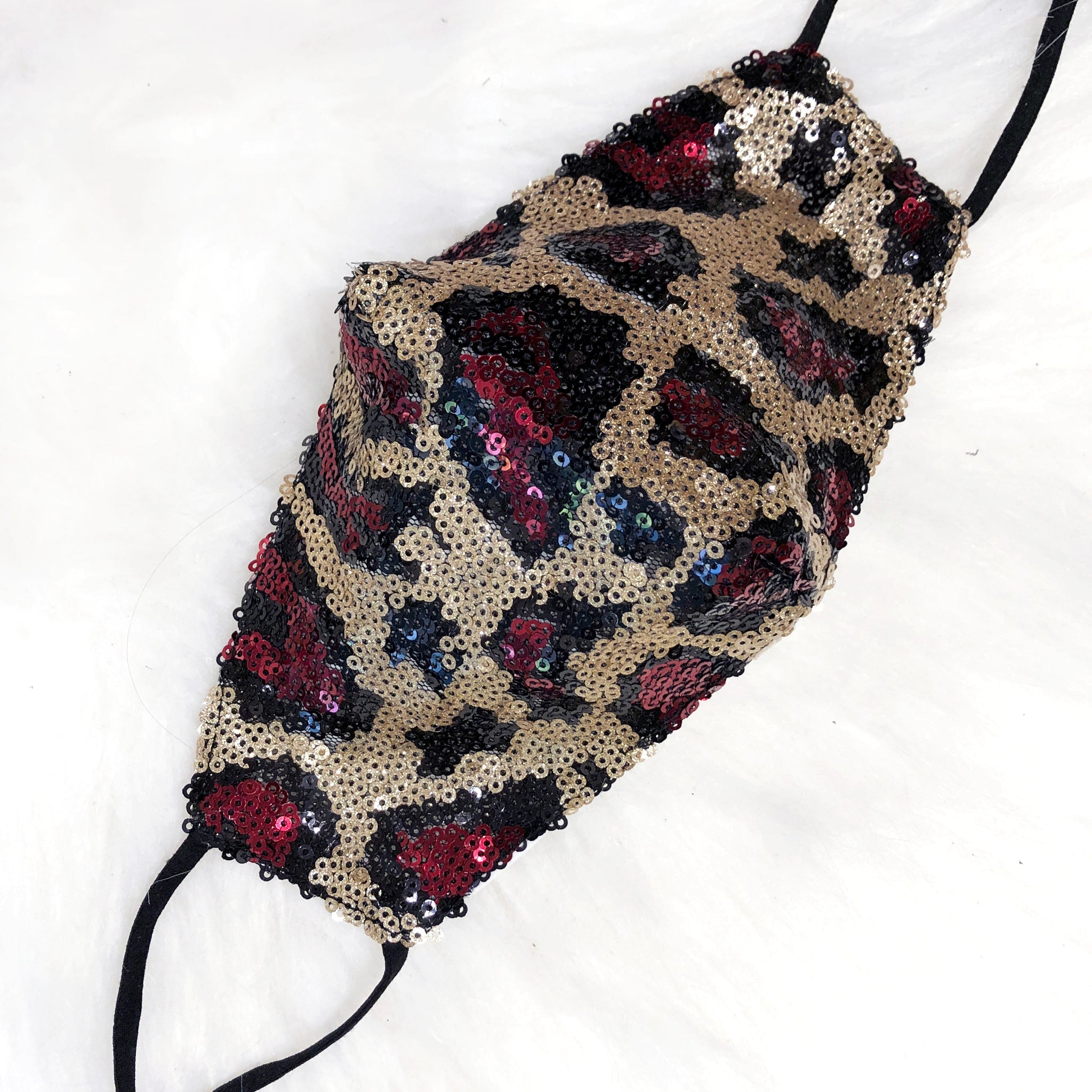 Maroon And Gold Leopard Sequin Face Mask