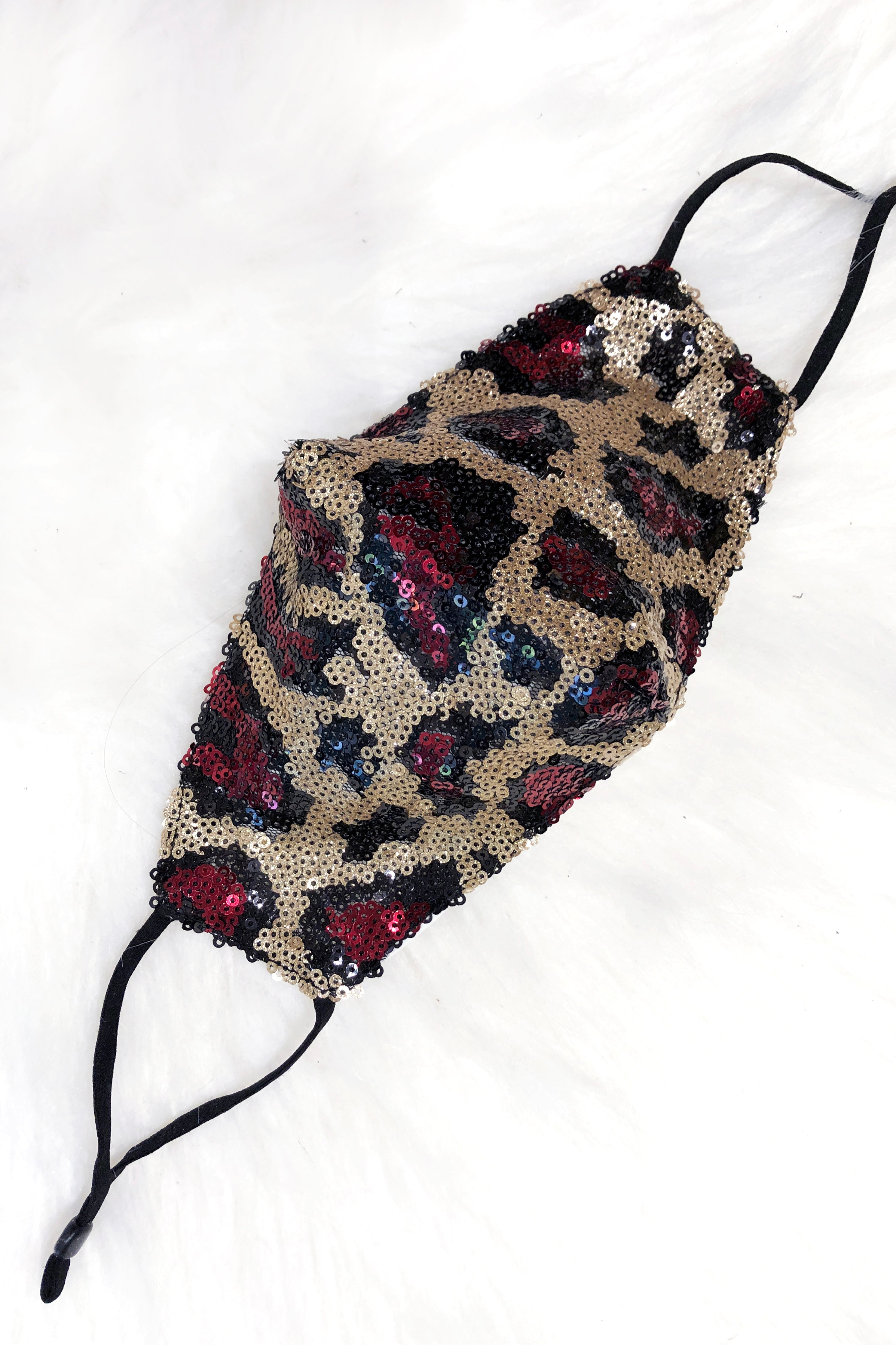 Maroon And Gold Leopard Sequin Face Mask