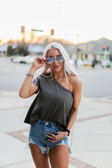 Charcoal One Shoulder T-Shirt