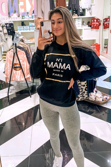 Black No. 1 Mama Gold Foil Sweatshirt