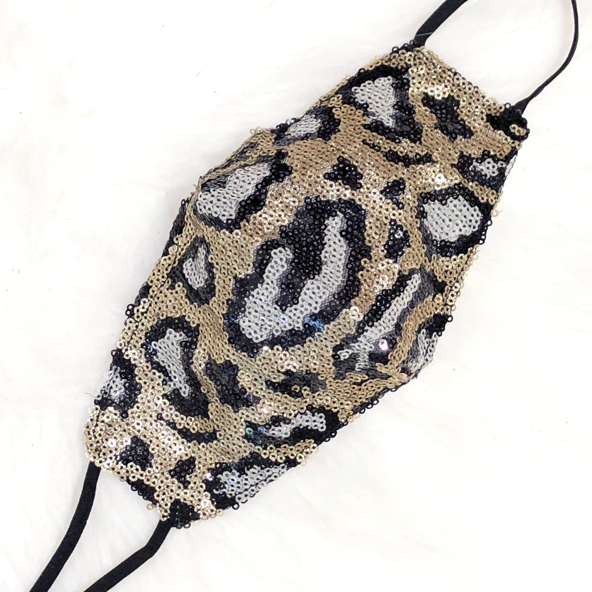 Nude And Gold Leopard Sequin Face Mask