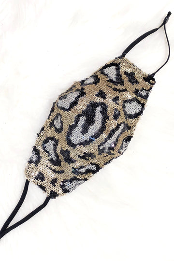 Nude And Gold Leopard Sequin Face Mask